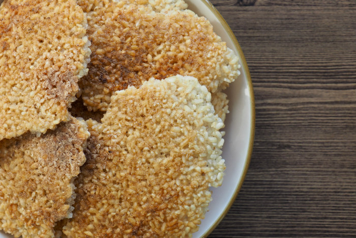 Plate of crispy rice cakes